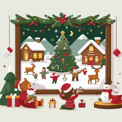 people are celebrating christmas with a simple and minimalist flat design using a white background