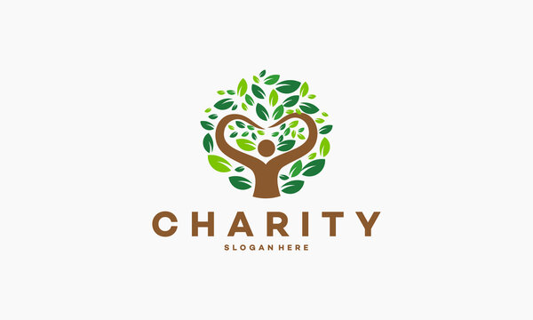 People Charity Logo designs Concept with Tree symbol, Circle Love Tree logo designs vector illustration
