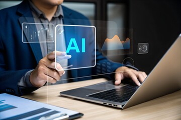 "Businessman Using Artificial Intelligence Technology on Tablet"