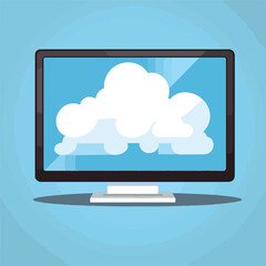 Professional video play symbol on computer screen icon for multimedia usage