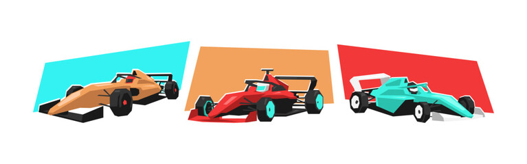 Set of Formula racing. Sport, race, transportation. Flat vector cartoon illustration.