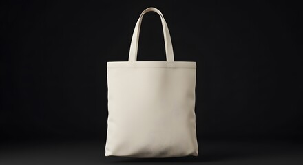 Beige Cotton Tote Bag Mockup on Black Background - Blank Shopping Bag for Branding, Design Presentation