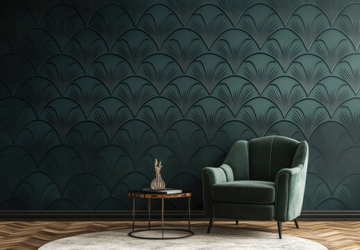 Deep teal room with art deco pattern