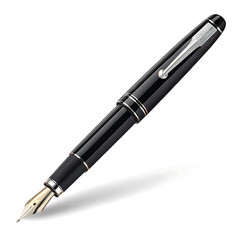 Elegant Fountain Pen: A sleek, sophisticated fountain pen with a polished black barrel and golden accents, poised to bring a touch of timeless elegance to any writing experience. 