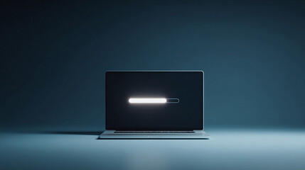 Sleek laptop displaying a loading bar against a minimalist backdrop. Symbolic of progress, patience, and technologys pace. Great for UI, IT, or business contexts.