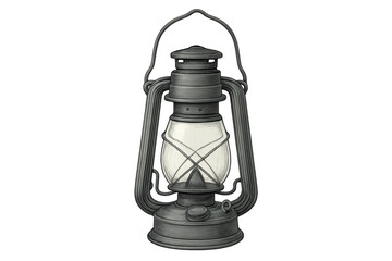Vintage kerosene lantern casting warm, soft light, hand-drawn illustration with nostalgic charm, glowing against transparent backdrop
