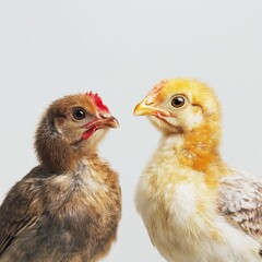 Fototapeta premium Two young birds facing each other in bright light