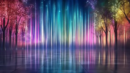 Magical forest scene with glowing vertical rainbow light
- Powered by Adobe