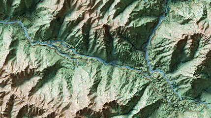 Terrain map. Contours trails, image grid geographic relief