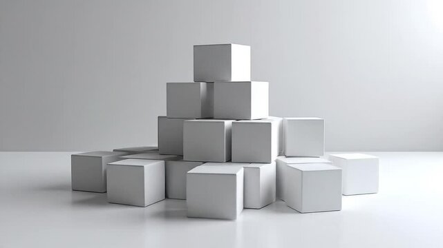 Stacked White Cubes Geometric Design
