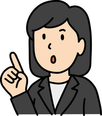 Hand drawn Business people doodle, Woman in a blazer gesturing with a raised finger.