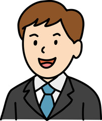 Hand drawn Business people doodle, Cartoon businessman with a suit and tie smiling cheerfully.