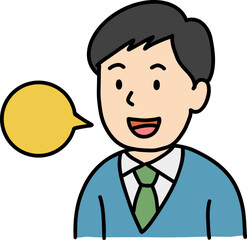 Hand drawn Business people doodle, Cheerful man speaking with a speech bubble graphic.