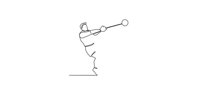 Animated self drawing of a Hammer throw video design illustration. Type of Athletics sport in simple linear continuous style video design concept. Suitable for your asset design and educational.