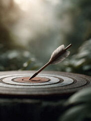 Arrow hitting center of target. Illustrates success, focus, and precision. Perfect for business, marketing, and achieving goals. Conceptual, powerful image.