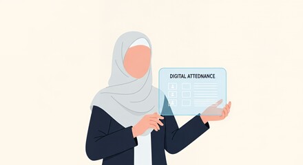 Muslim Businesswoman Presenting Digital Attendance System