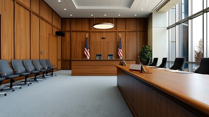 Empty Courtroom Interior with Jury Box