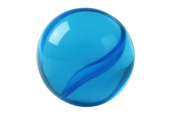 Glass marble ball with blue swirls on transparent background, perfect for game or decoration concepts