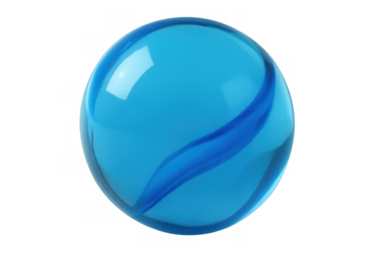 Glass marble ball with blue swirls on transparent background, perfect for game or decoration concepts