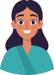 Smiling young woman with long dark hair wearing teal shirt vector illustration for avatar or profile design 