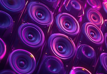 Purple speaker array, vibrant, 3D design