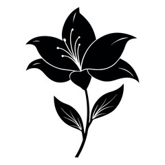 Black silhouette of a single lily flower on a white background. Ideal for floral prints, tattoo designs, minimalist decor, botanical themes, and nature-inspired graphic projects