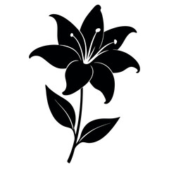 Black silhouette of a single lily flower on a white background. Ideal for floral prints, tattoo designs, minimalist decor, botanical themes, and nature-inspired graphic projects