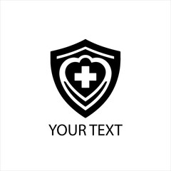 Obraz premium Minimalist Vector Logo of Shield with Medical Heart or Cross Symbol — Black Isolated Design
