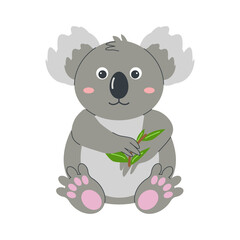 Fototapeta premium Wild animals cute koala bear baby character. Greeting card template for children zoo tickets banner. Vector illustration.