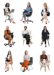 Psychologists on white background, collage. Group of specialists