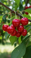 Cherry harvest in nature fresh fruit vibrant green environment outdoor viewpoint