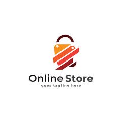 Online Shopping Logo Design With Clicking on Smart Phone, Bag Logo, Modern Online Store Logo. Vector Illustration