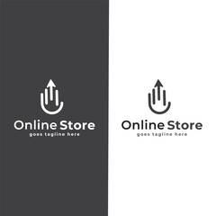 Online Shopping Logo Design With Clicking on Smart Phone, Bag Logo, Modern Online Store Logo. Vector Illustration