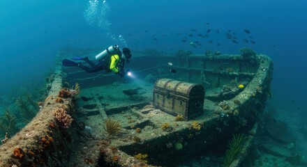 Underwater exploration of a shipwreck treasure caribbean sea adventure scene marine environment diver's perspective