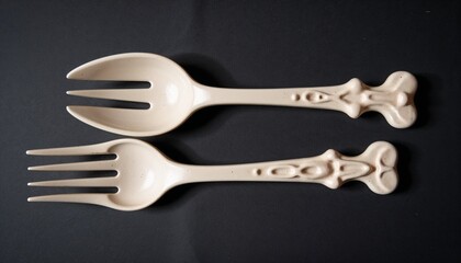 Two Halloween-themed plastic forks with bone handles on a dark background  