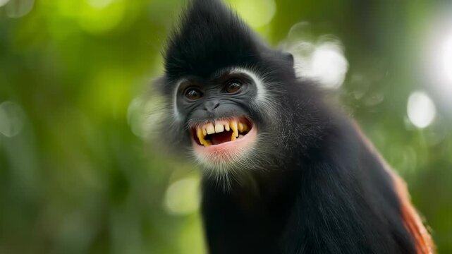 Expressive Monkey Screaming with Open Mouth and Wild Eyes in Jungle Environment
