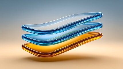 3D glass layers floating above a soft glowing background
