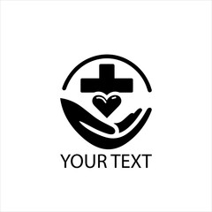 Obraz premium Vector Logo of a Hand Holding a Medical Heart or Cross Symbol — Isolated on White Background