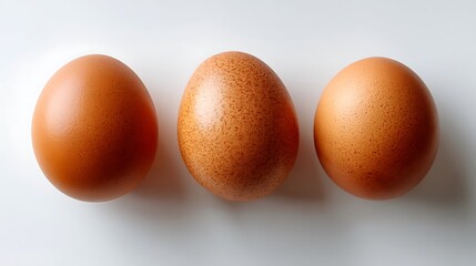 Three Brown Eggs Arranged in a Row on a White Background