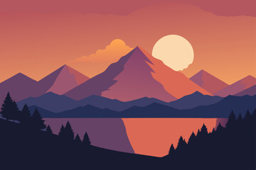 Naklejka premium sunset in the mountains