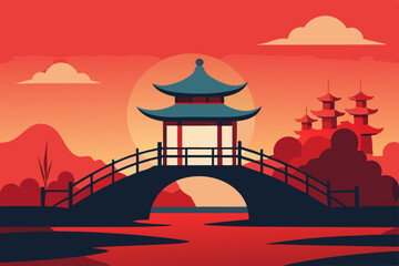 vector illustration of a japanese garden