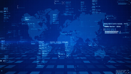 Digital Global Network Map with Data Nodes and Technology Interface for International Cyber Connectivity and Information Exchange	3d Rendering