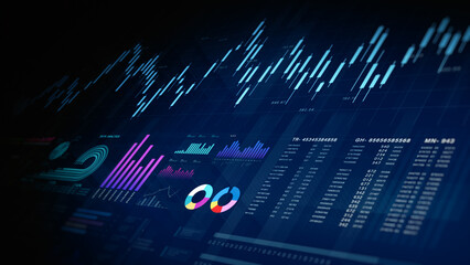 Advanced Financial Investment Dashboard with Data Charts, Graphs, and Analytics for Market Performance and Business Insights, Financial investment background concept 3d Rendering