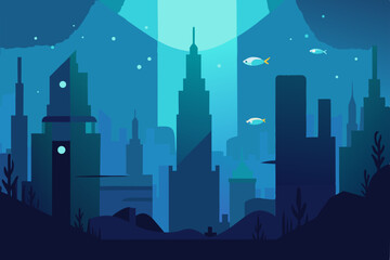 Fototapeta premium night city with moon