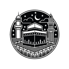 Fototapeta premium Haramain (Kaaba & Masjid an-Nabawi) Line Art