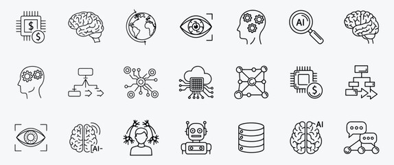 Machine Learning and AI Thin Line Icons Collection for Modern Technology Designs