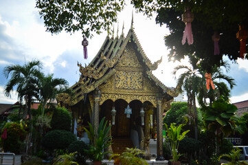 Fototapeta premium Chapel, Lanna Architecture, Symbols of Buddhism, South East Asia at Ket Karam temple, Mueang Chiang Mai, Chiang Mai, Northern Thailand