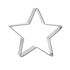 Obraz premium A metallic 5point star cookie cutter on a stark black background The metal reflects light suggesting a smooth surface