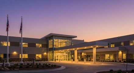 New hospital building opening ceremony city center evening exterior healthcare innovation