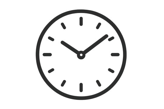 Analog clock face indicating current time, hour and minute hands positioned against clear background, ready for graphic design integration